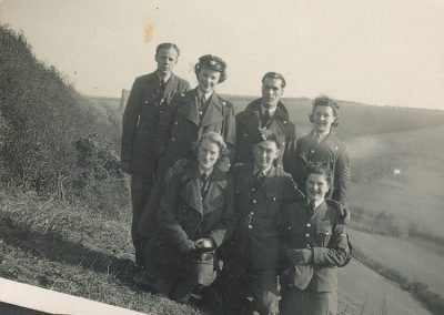 RAF Paddy O'Meara and group in field at road from Chivelstone Church to South Pool WWII