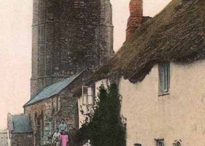 St Sylvester's church, Chivelstone, undated. Ladies in long dresses, no Seven Stars pub sign (closed in 1903)