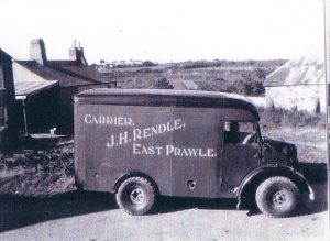 Jack Rendle's van, carrier with RAF camp in the background. Parked opposite Sunnyside cottage and the shop