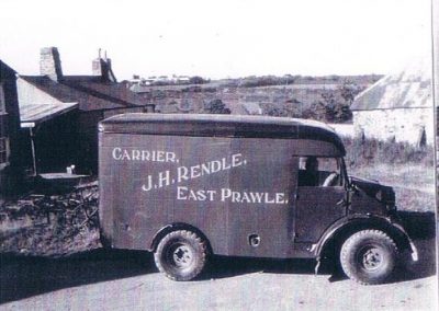 Jack Rendle's van, carrier with RAF camp in the background. Parked opposite Sunnyside cottage and the shop