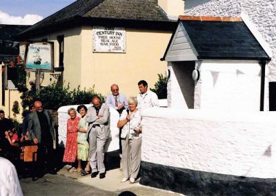 Opening of the Chivelstone Parish Community Hall August 2000. Vicky Tucker, Roger Tucker, Winnie Easterbrook, Phyllis Wotton and Professor Smith.